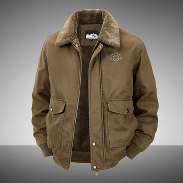 Men’s Winter Cotton Coat – Lapel Thickened Fleece Jacket with Multi-Pocket Design